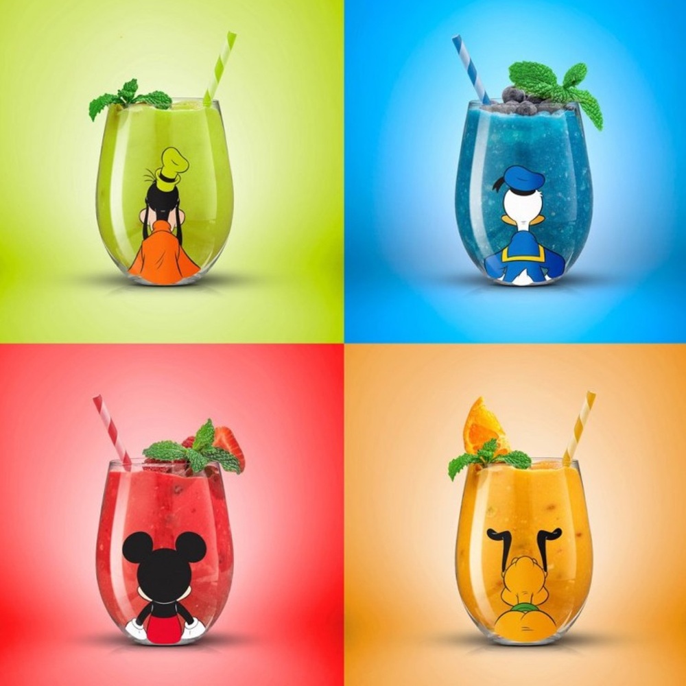 JoyJolt Disney Mickey Mouse Squad Collection 15oz Stemless Wine Glasses Set of 4